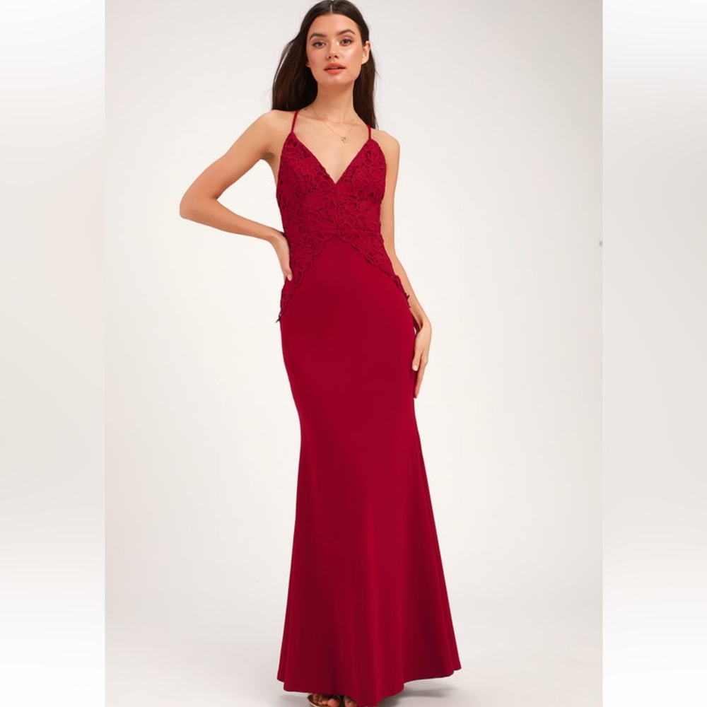 Red backless crochet maxi dress